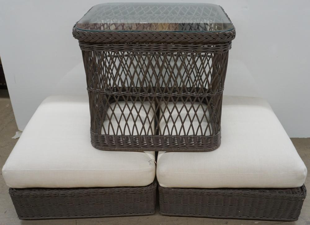 TWO PAINTED WICKER AND UPHOLSTERED 32f9c4