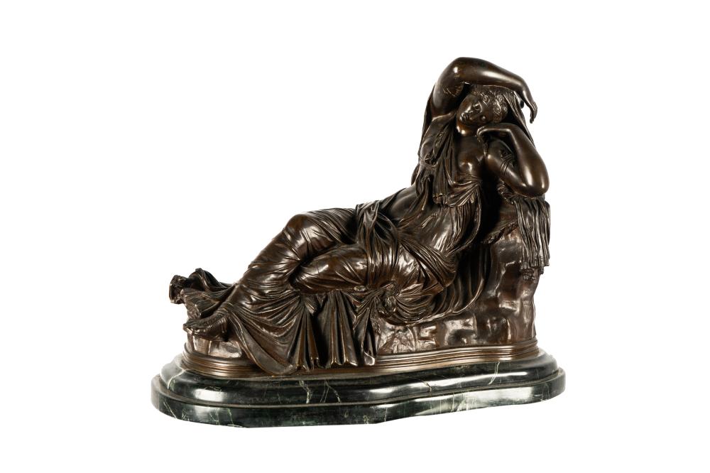FRENCH BRONZE FIGURE OF A RECLINING