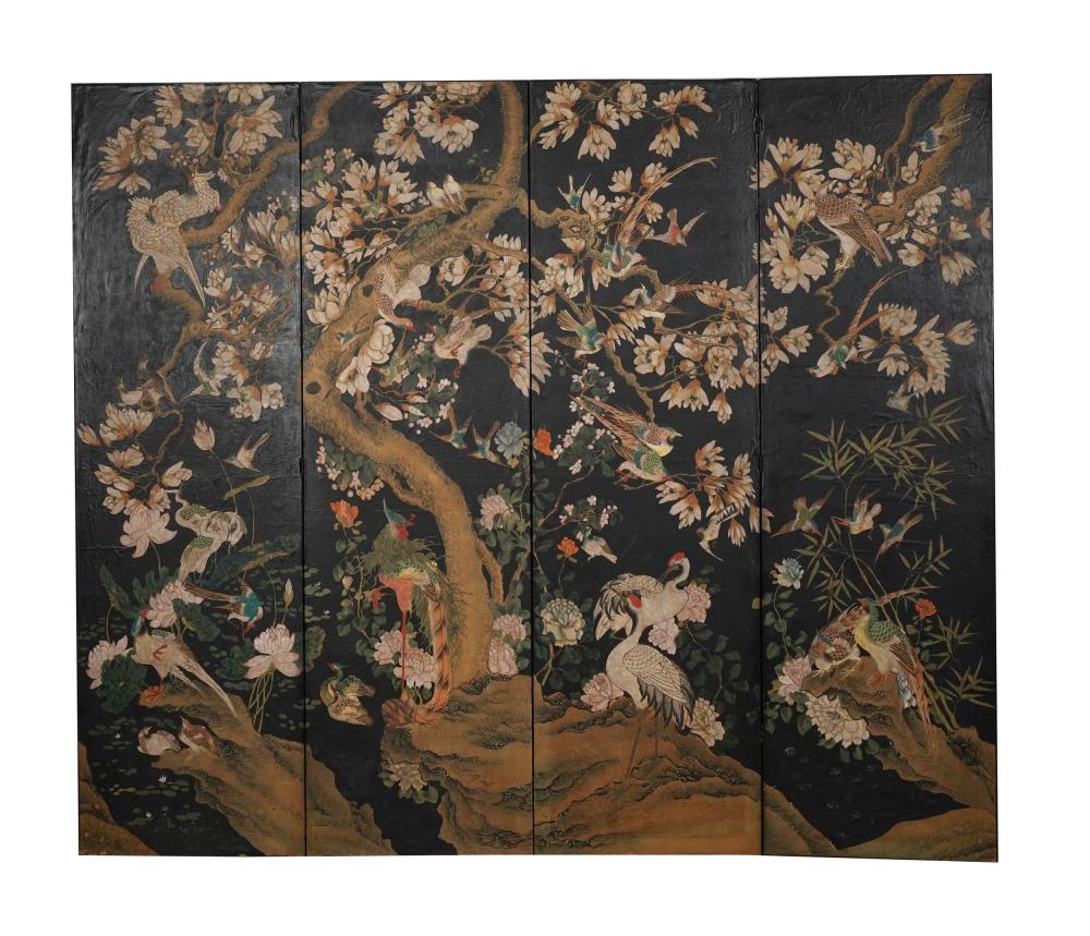 CHINESE PAINTED CANVAS FOUR FOLD 32f9ef