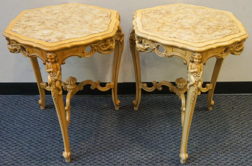 PAIR PROVINCIAL STYLE CARVED CREAM PAINTED