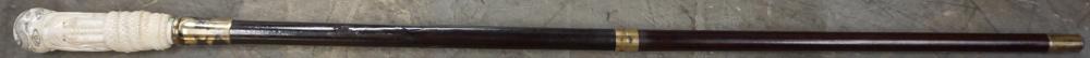 CHINESE CARVED WOOD CANE WITH COMPASS  32fa7a