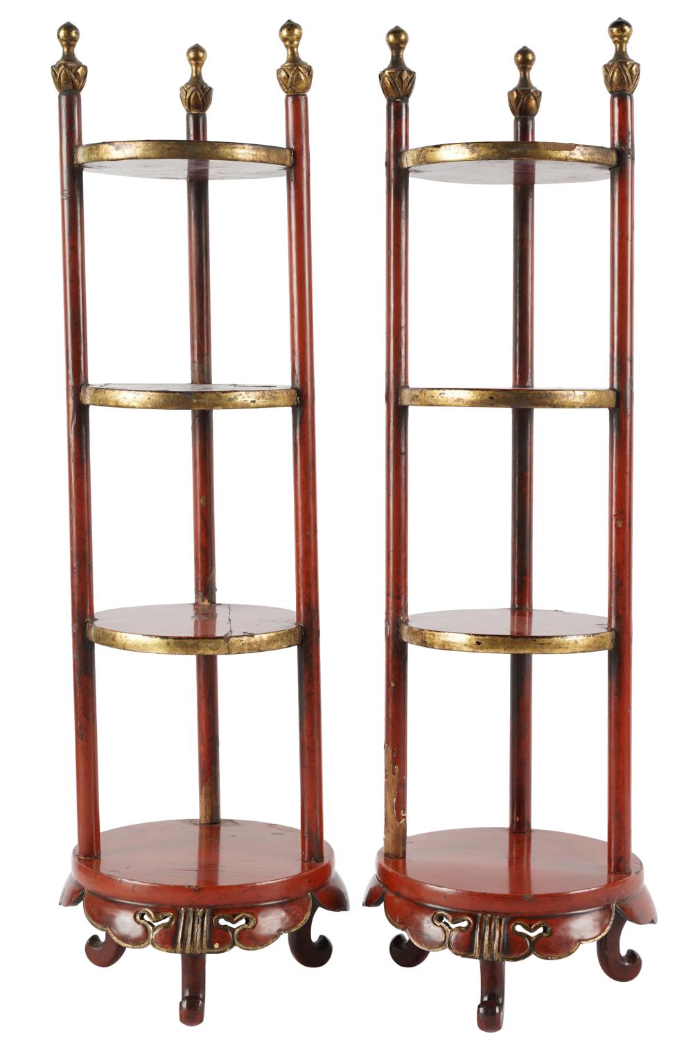 PAIR OF RED LACQUERED TIERED STANDSwith 32fab3