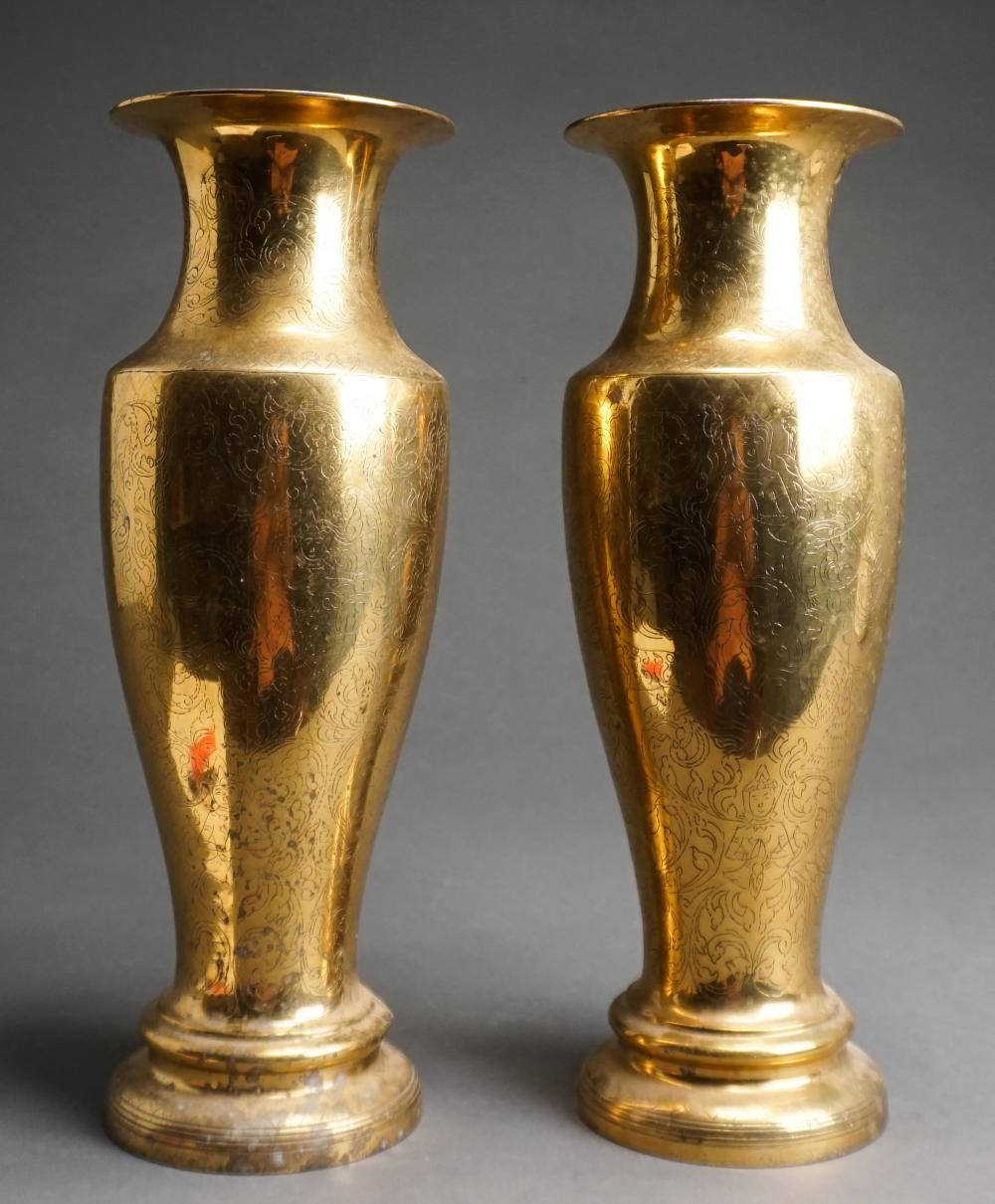 PAIR INDIAN BRONZE VASES, H: 18