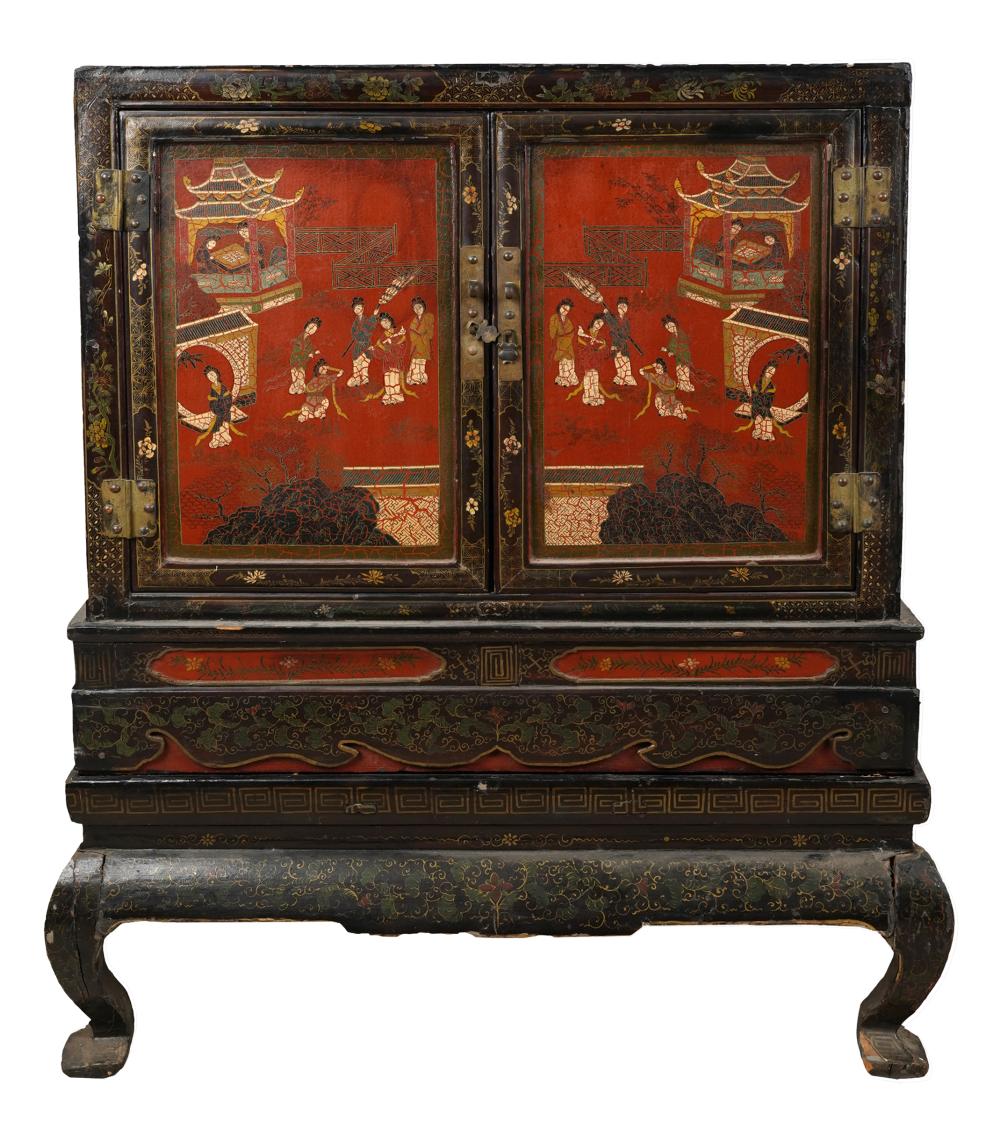 ANTIQUE CHINESE LACQUERED PAINTED 32fae5