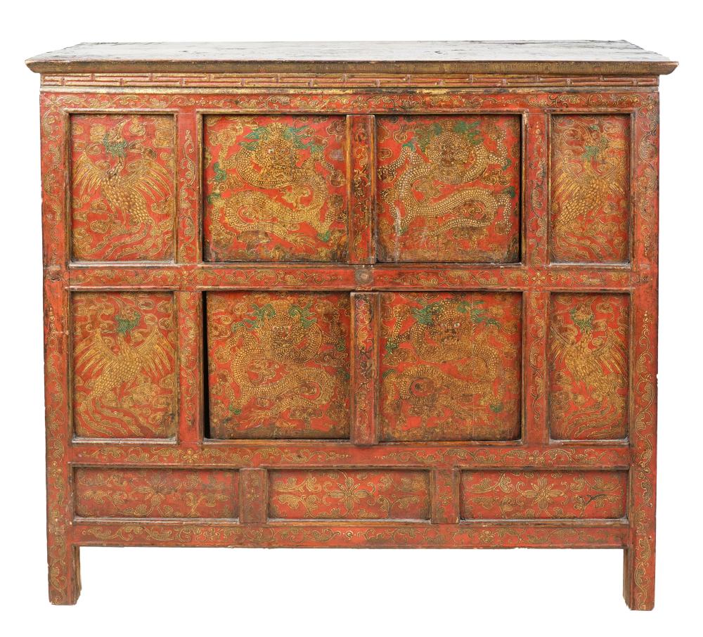 TIBETAN PAINTED WOOD SIDE CABINEThaving