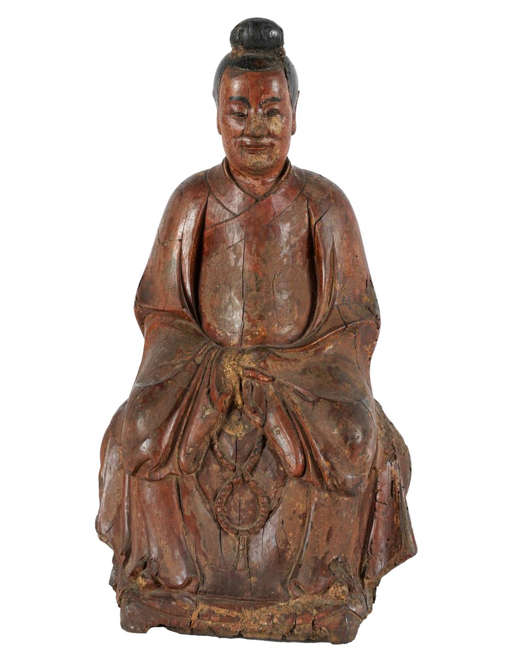 CHINESE CARVED & PAINTED WOOD FIGURECondition: