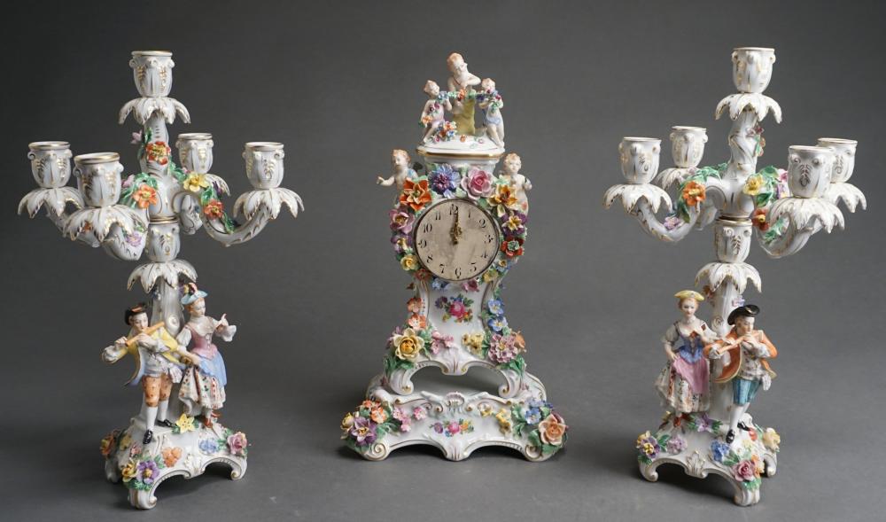 DRESDEN PORCELAIN THREE-PIECE FIGURAL