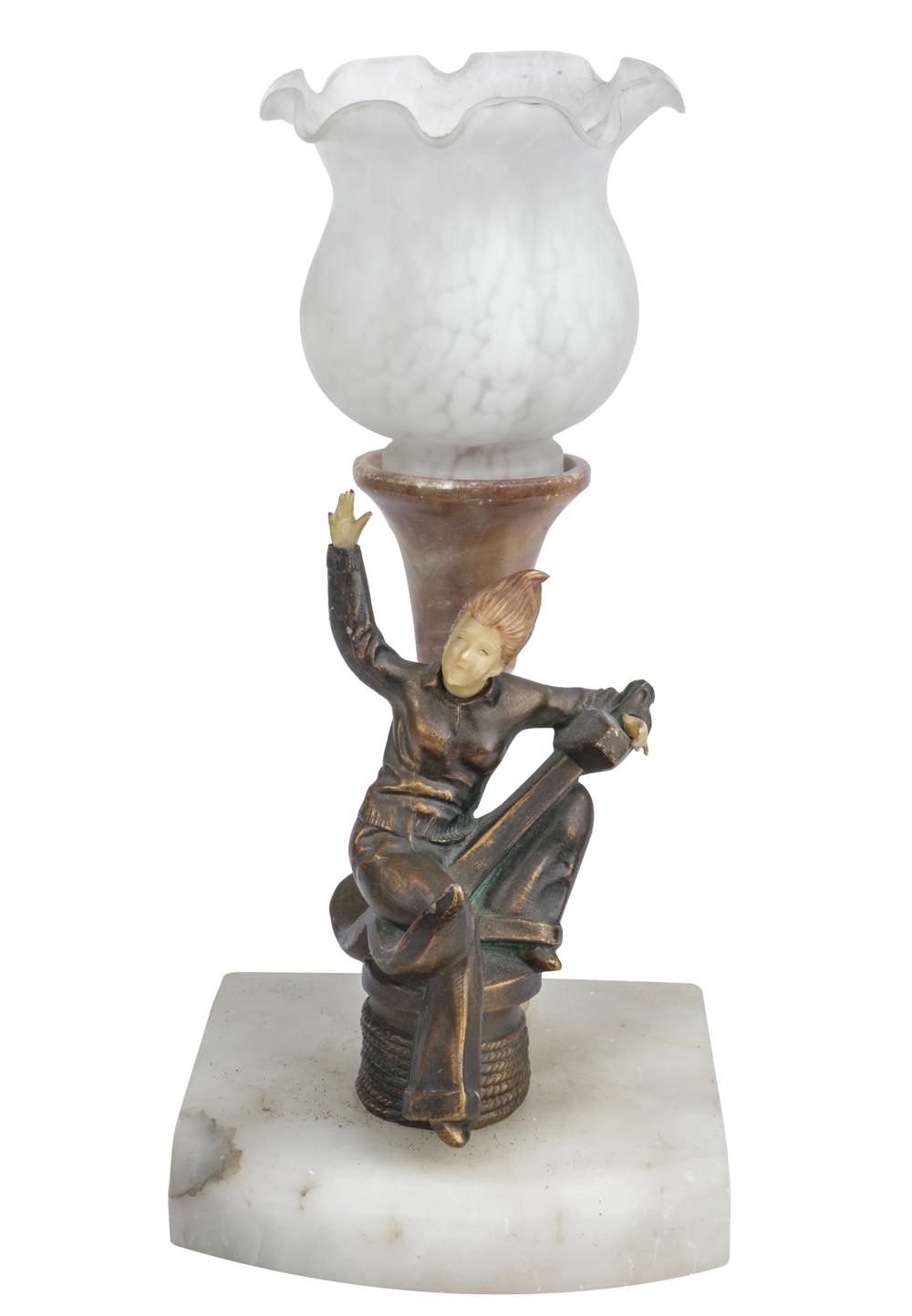 ART DECO FIGURAL LAMP BASEspelter