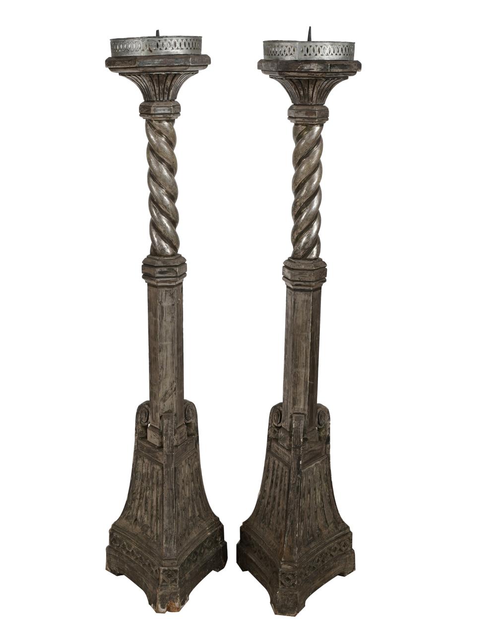 PAIR OF SILVERED WOOD PRICKET STICKSWith 32fb94