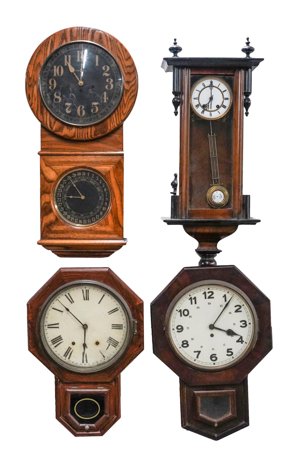 FOUR ASSORTED WALL CLOCKSnone signed;