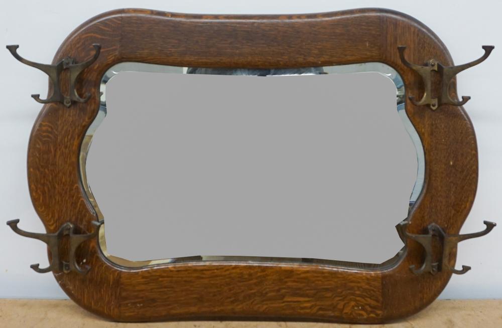 ARTS AND CRAFTS STYLE OAK MIRROR/COAT