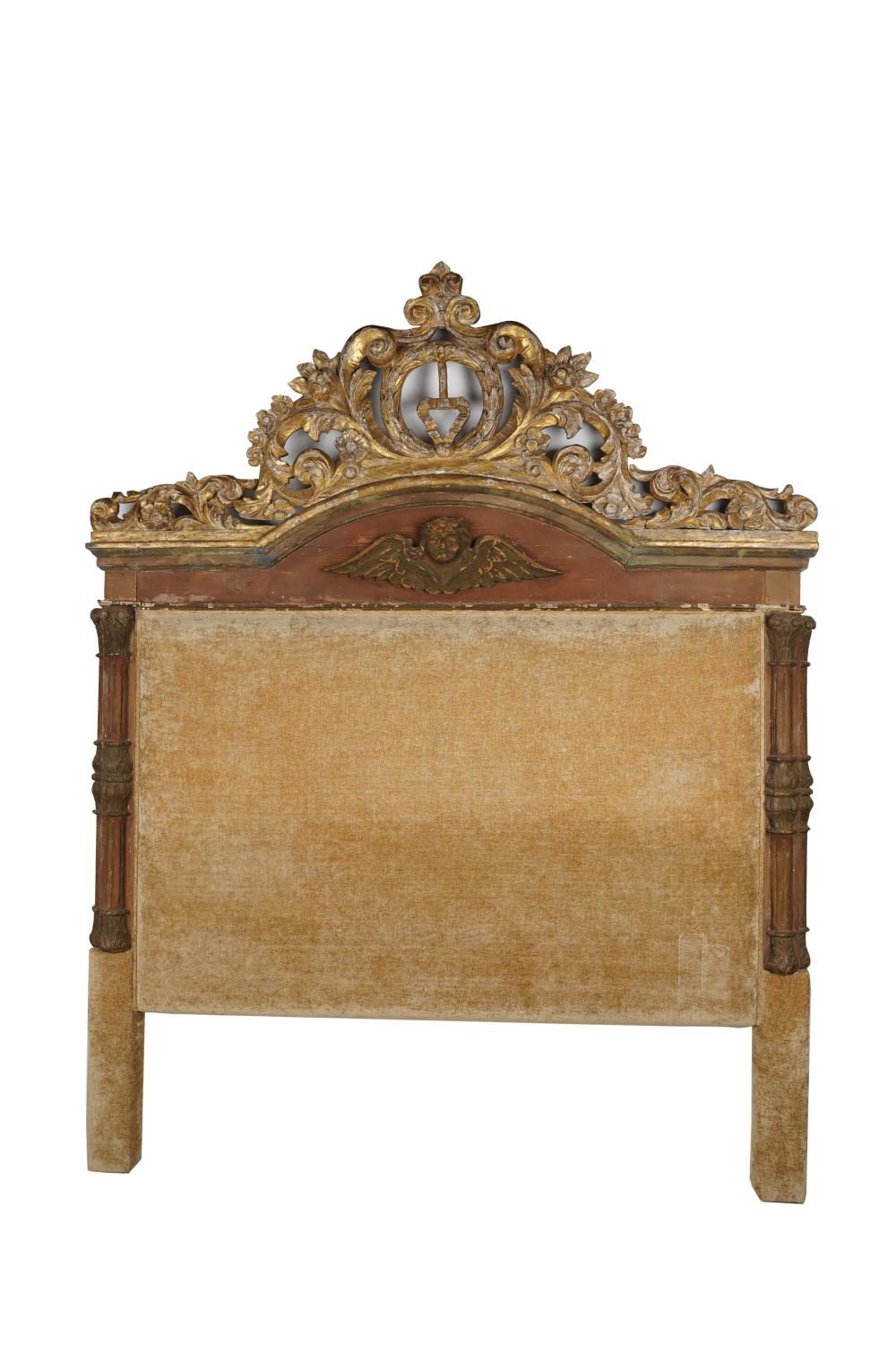CARVED GILTWOOD & UPHOLSTERY HEADBOARDwith