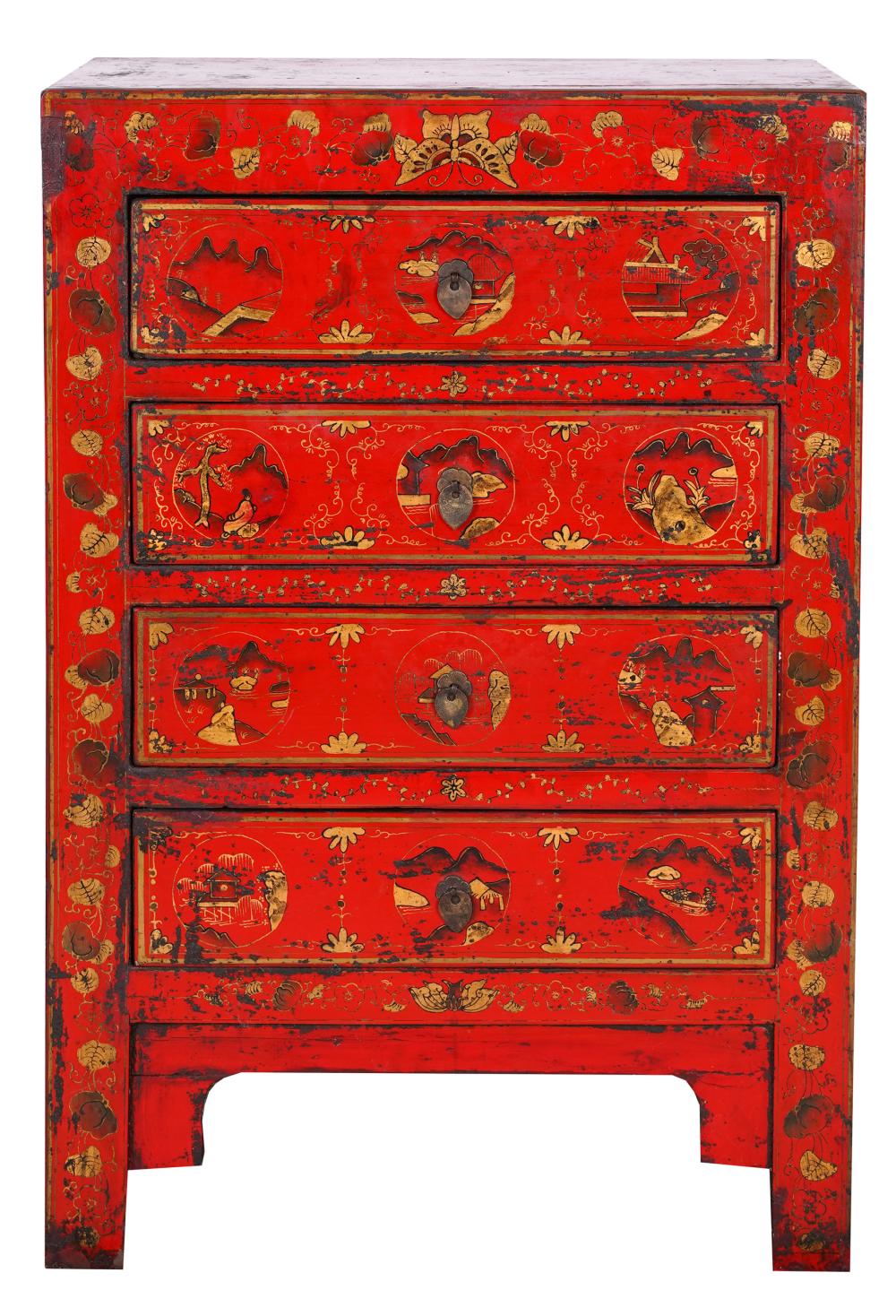 CHINESE LACQUERED CHEST OF DRAWERShaving