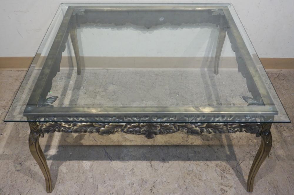BRASS AND GLASS TOP COFFEE TABLE