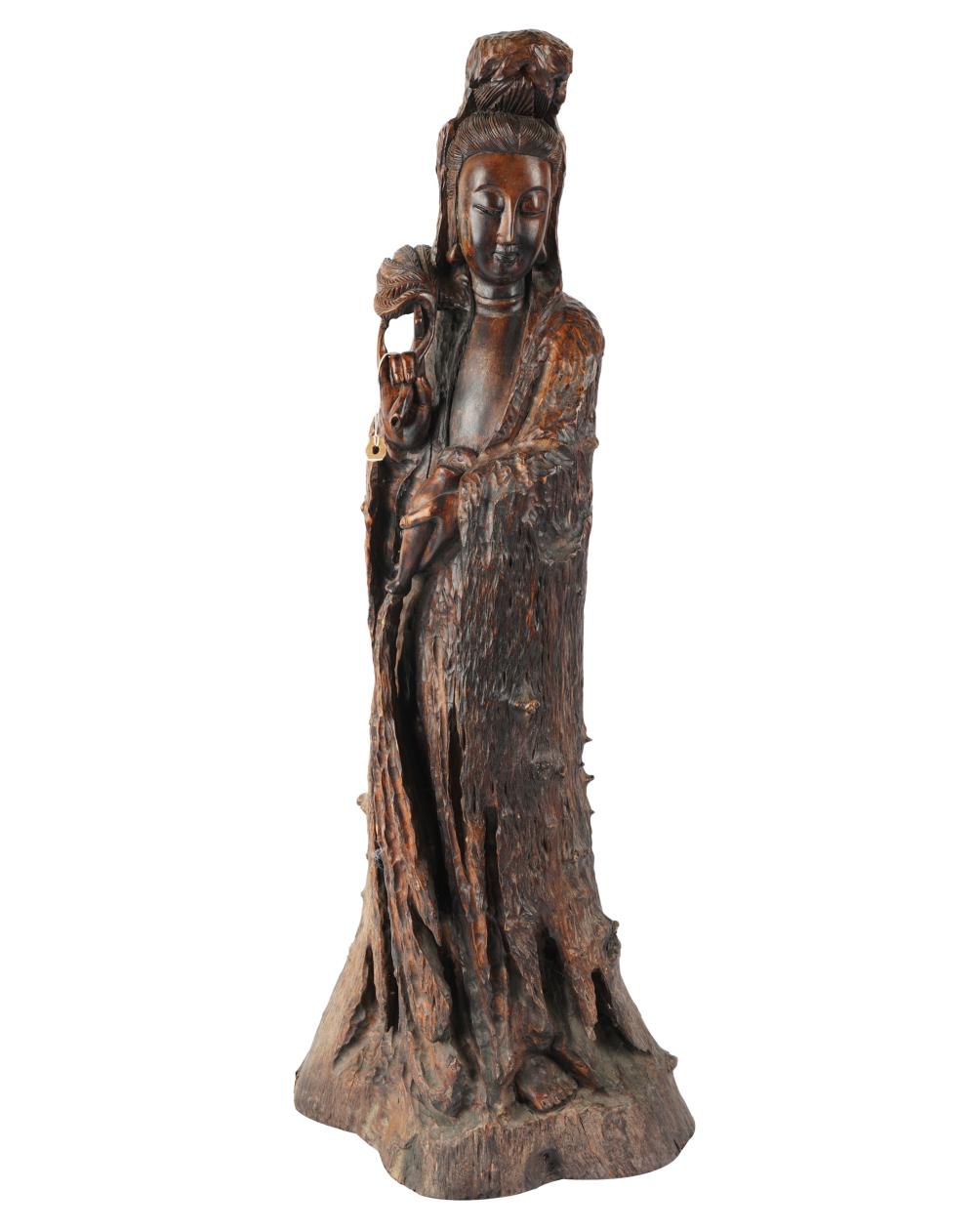 CHINESE CARVED WOOD GUANYIN FIGUREunsigned;