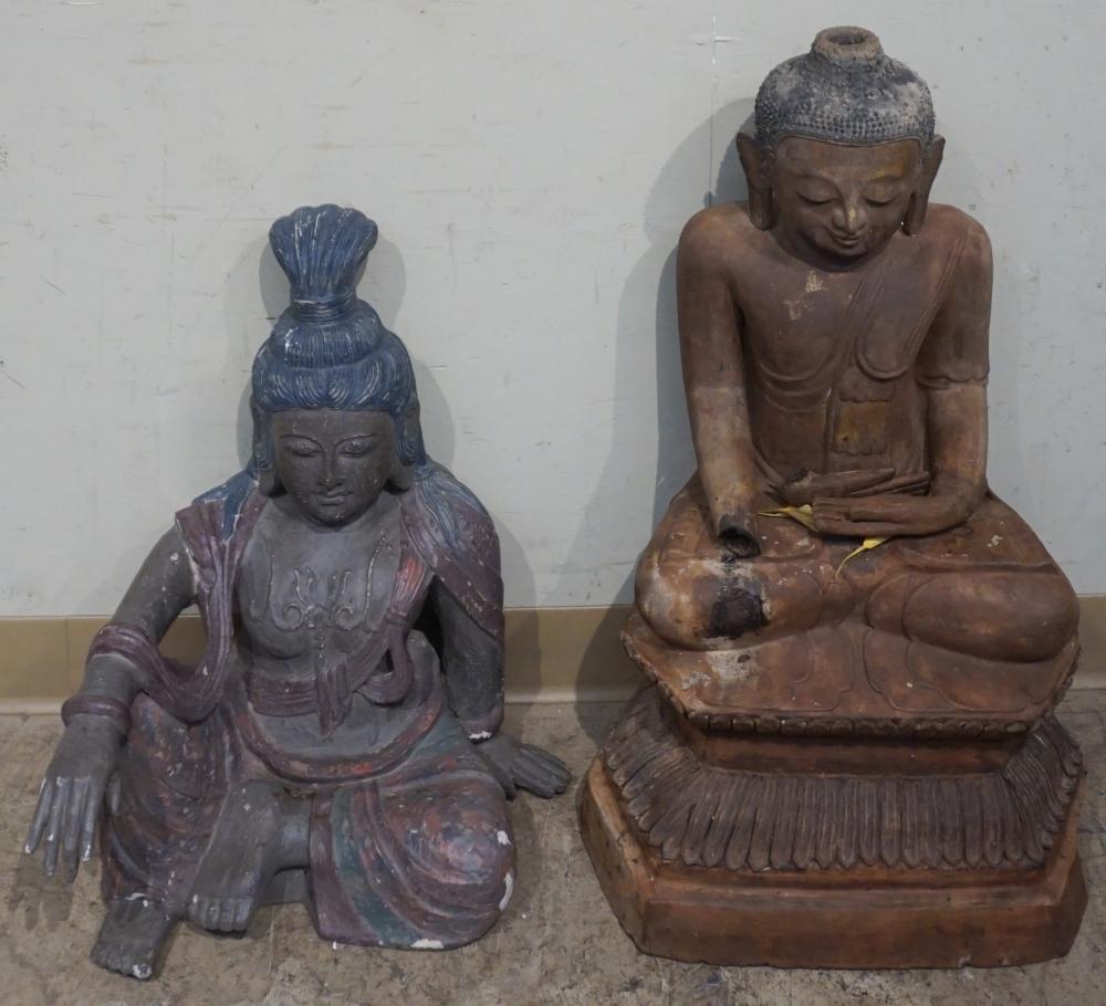 TWO PLASTER FIGURES OF THE BUDDHATwo