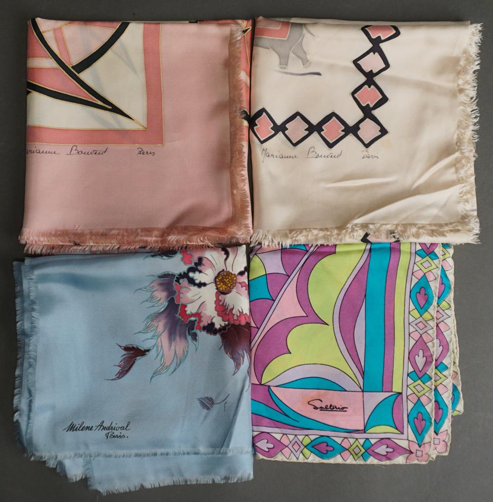 TWO MARIANNE BOUVENT SILK SCARVES,