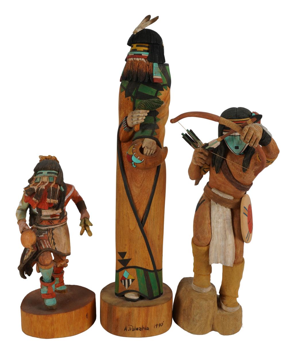 THREE PAINTED WOOD KACHINA FIGURESthe