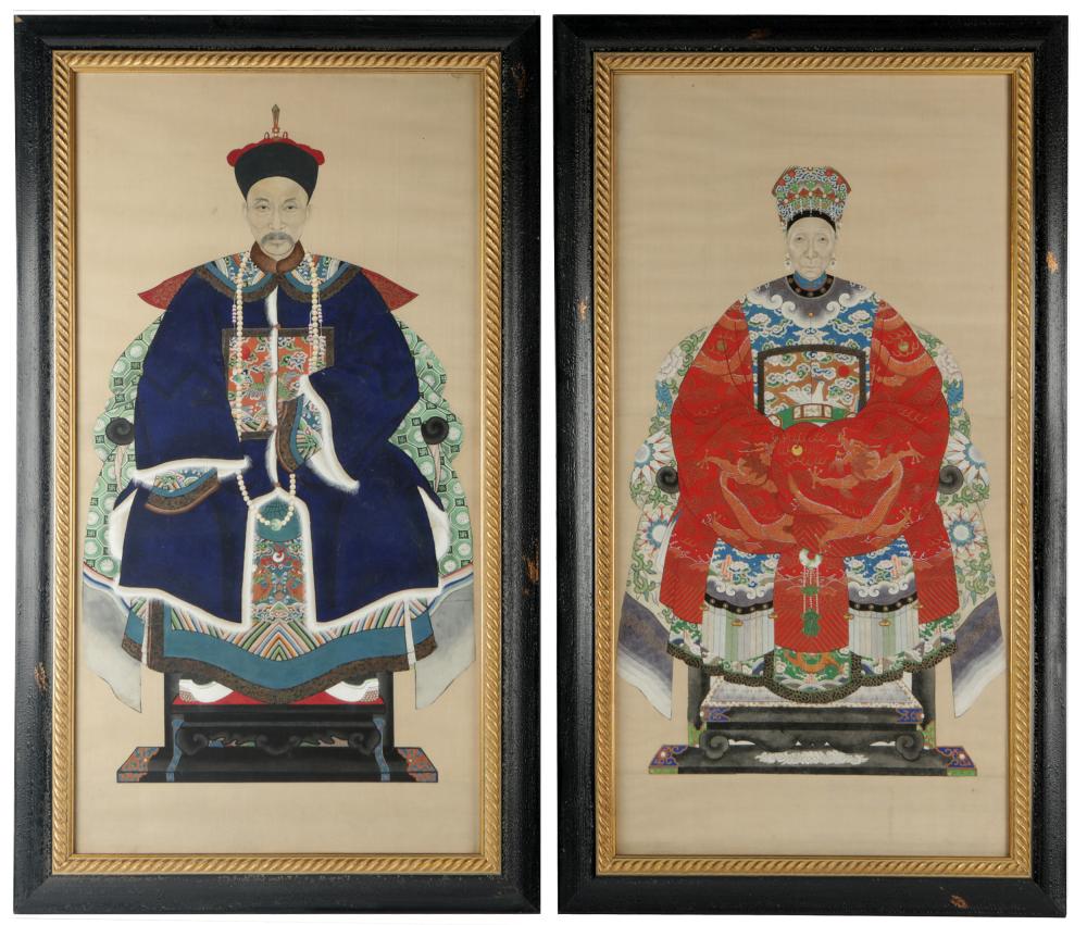 PAIR OF CHINESE ANCESTRAL PORTRAITSeach 32feda