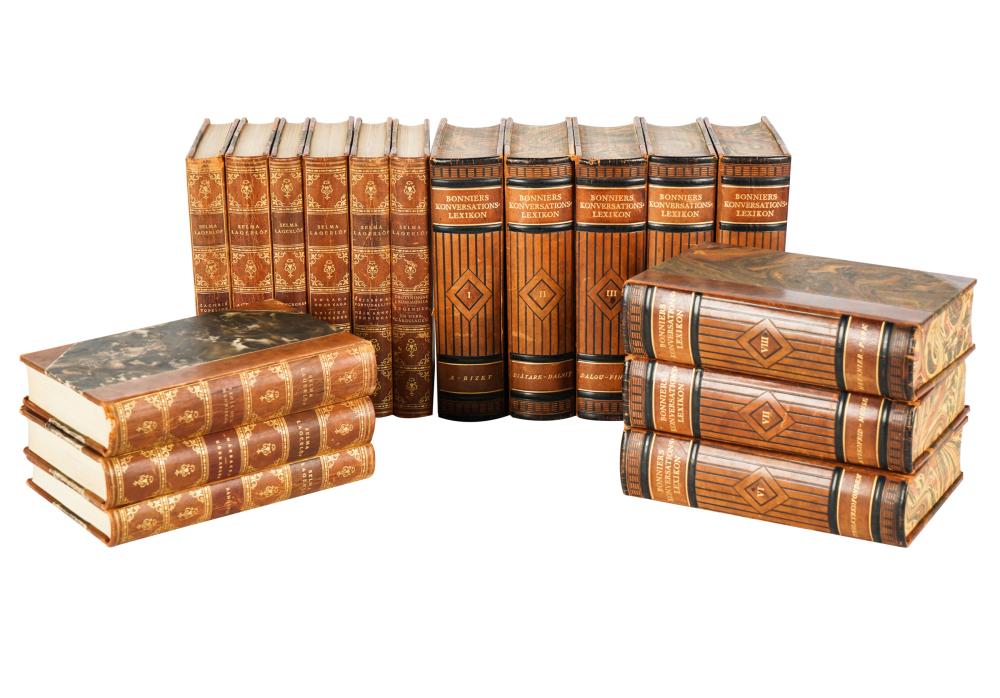 TWO SETS OF LEATHER-BOUND BOOKSeach