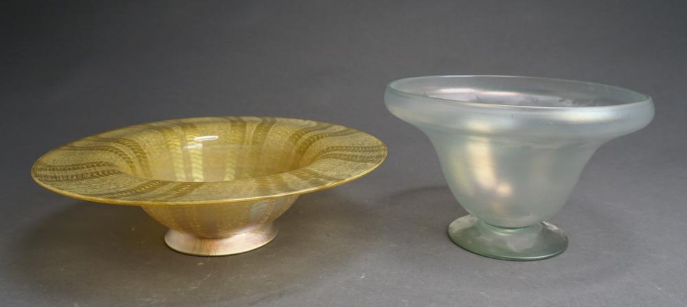 TWO UNSIGNED IRIDESCENT ART GLASS