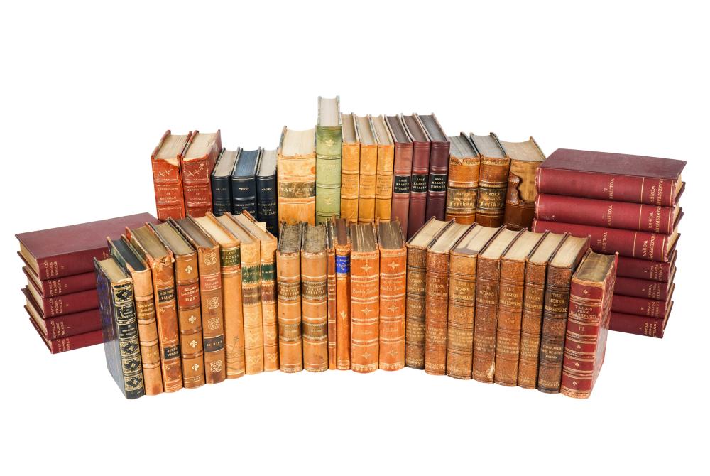 COLLECTION OF ANTIQUE LEATHER-BOUND
