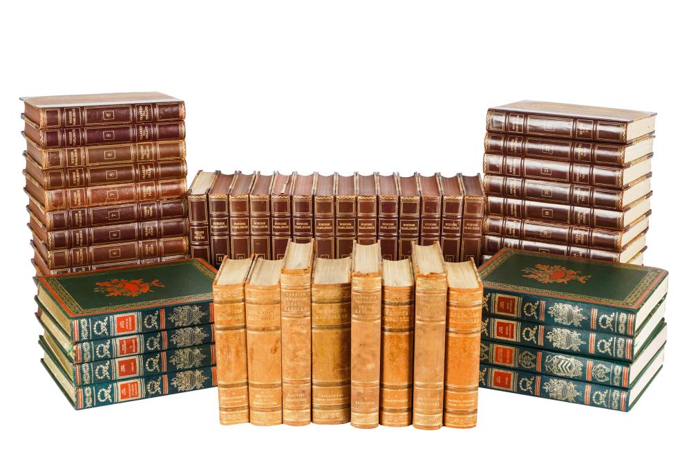 FOUR SETS OF ANTIQUE LEATHER BOUND 32ff03