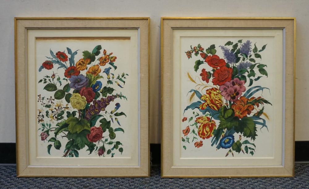 PAIR WATERCOLORS OF FLOWER BOUQUETS  32ff33