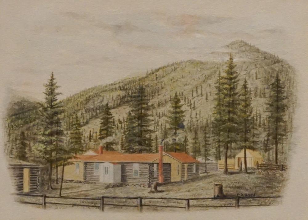 PASNELL, LOG CABIN ON A MOUNTAIN,