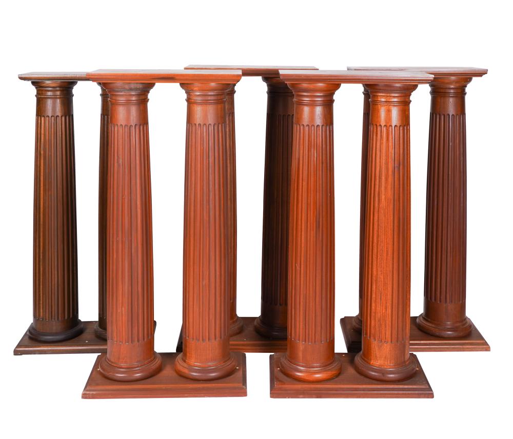 FIVE CARVED WOOD DOUBLE-COLUMN