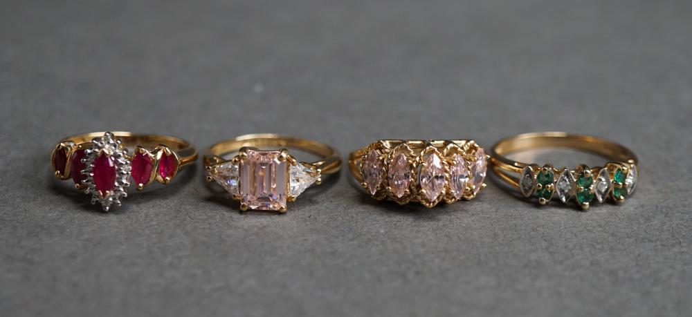 FOUR 10-KARAT YELLOW-GOLD AND GEM