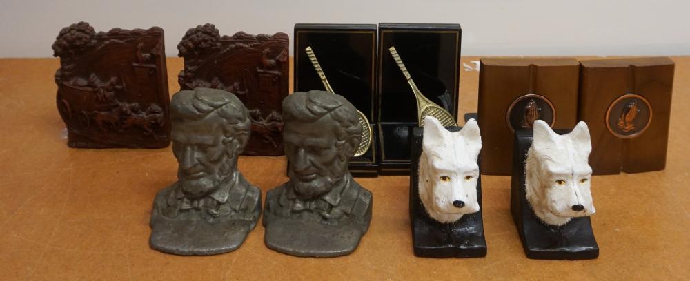 FIVE PAIRS METAL AND WOOD BOOKENDSFive 330049