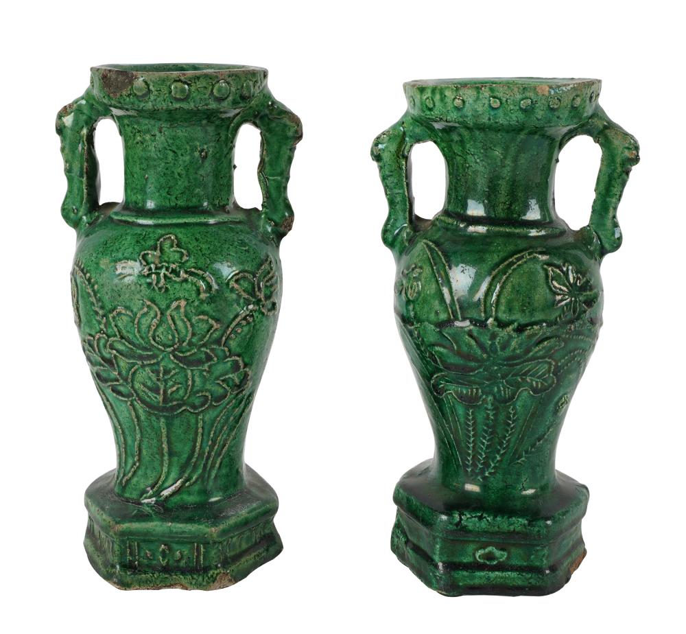 TWO CHINESE GREEN GLAZED CERAMIC 3300d2