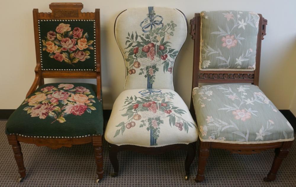 THREE VICTORIAN FLORAL UPHOLSTERED