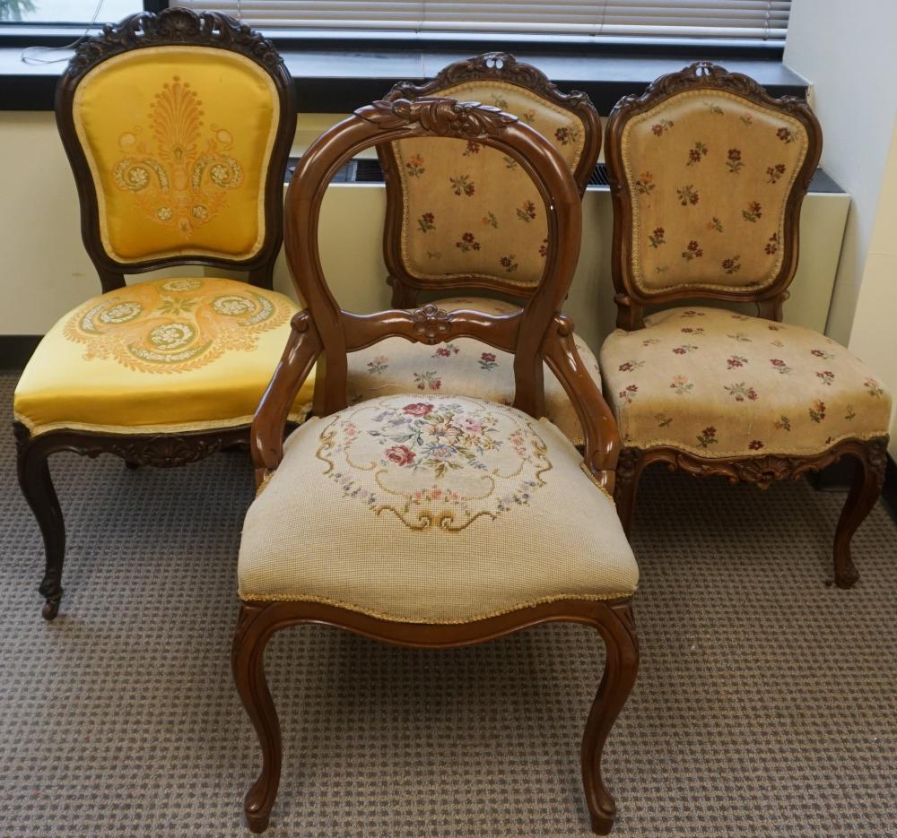 FOUR ASSORTED UPHOLSTERED SIDE