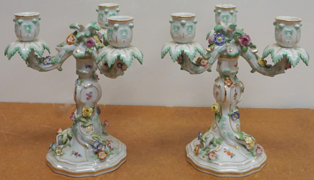 PAIR OF MEISSEN FLORAL ENCRUSTED