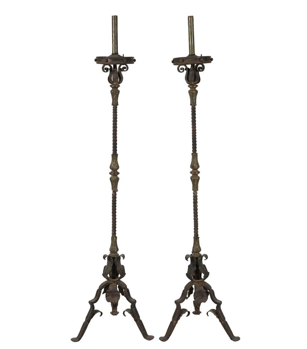 PAIR OF SPANISH REVIVAL IRON TORCHIERESwith