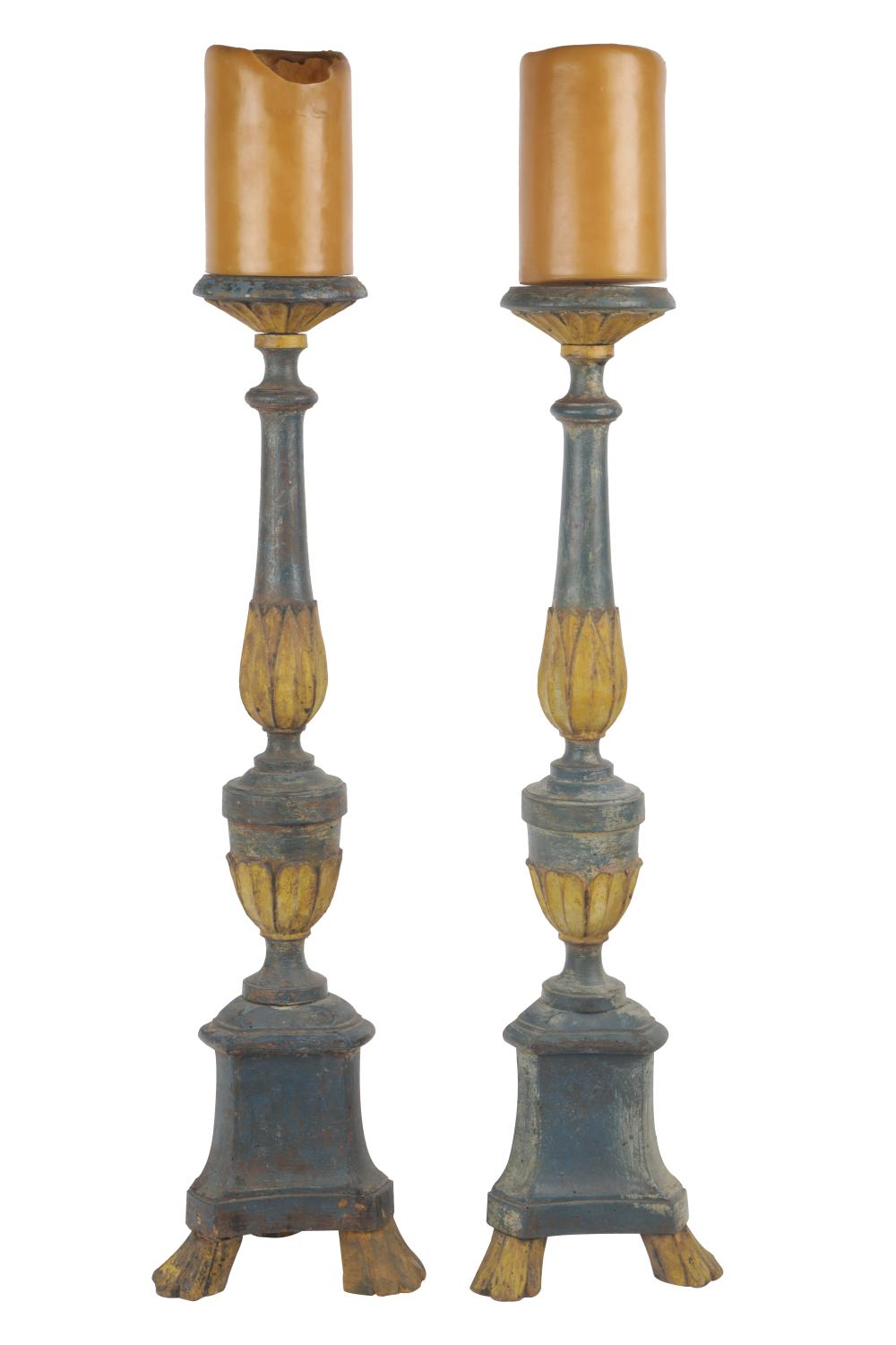 PAIR OF PAINTED WOOD PRICKET STICKSnot