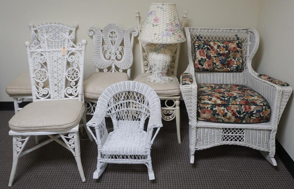 COLLECTION OF WHITE PAINTED WICKER