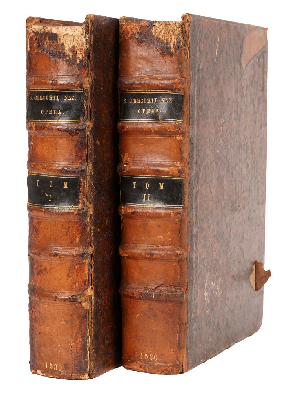 TWO ANTIQUE LEATHER-BOUND BOOKSGregory