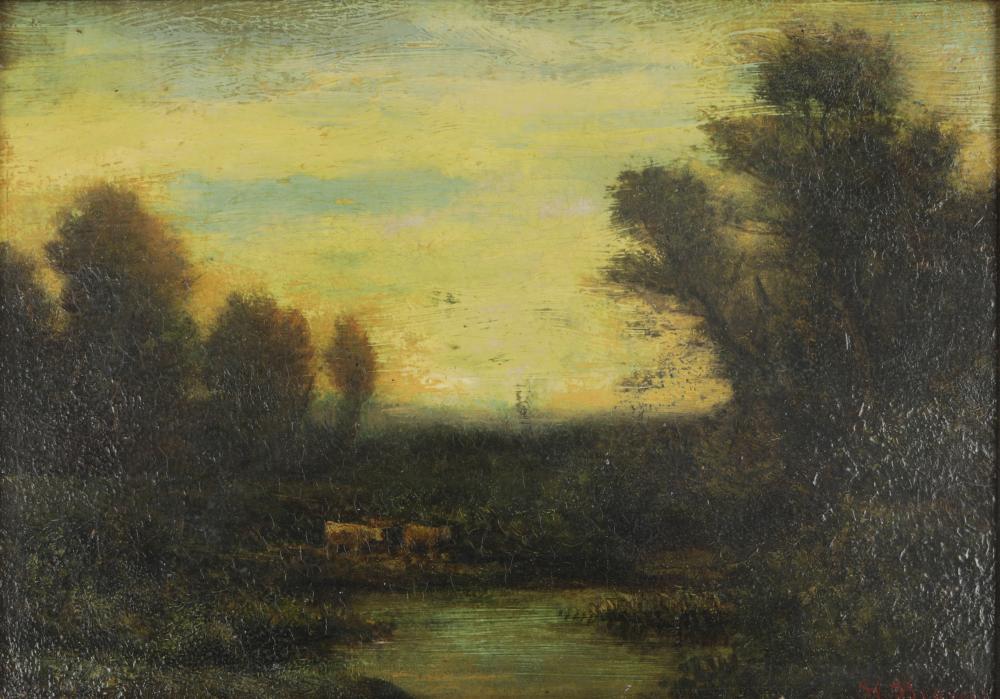 H. BROWER: LANDSCAPE WITH CATTLEoil