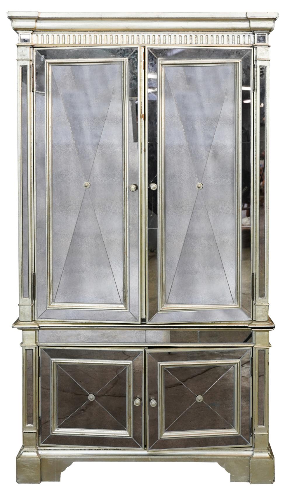 MIRRORED MEDIA CABINETin two parts;