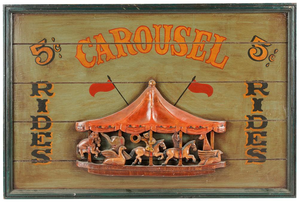 ANTIQUE PAINTED WOOD CAROUSEL SIGNCondition: