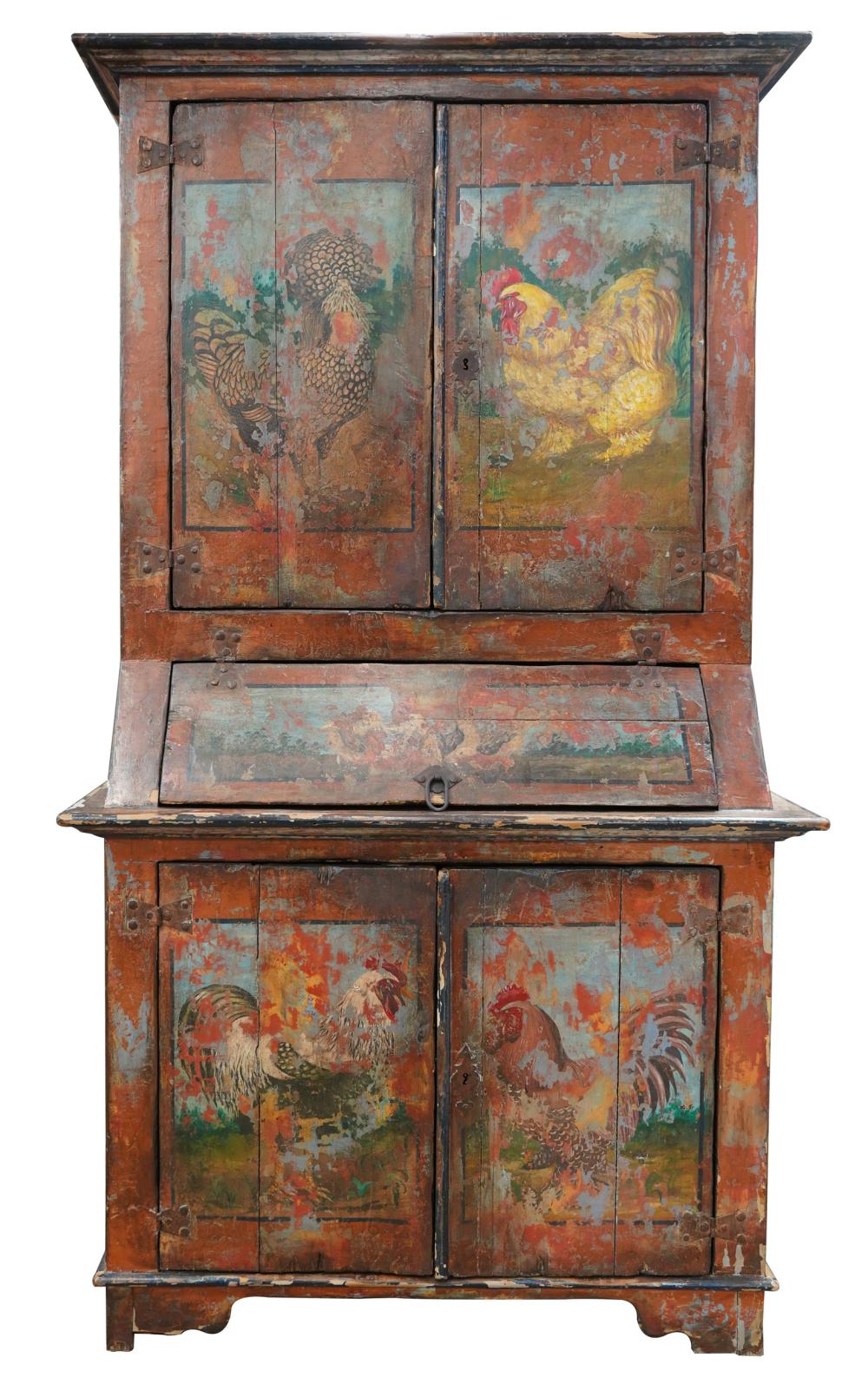 ANTIQUE RUSTIC PAINTED WOOD CABINETin