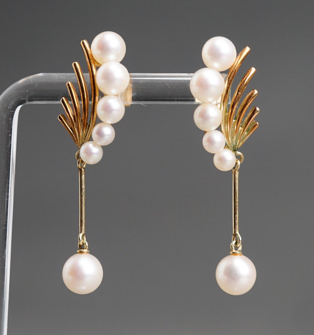 PAIR OF MIKIMOTO 14-KARAT YELLOW-GOLD