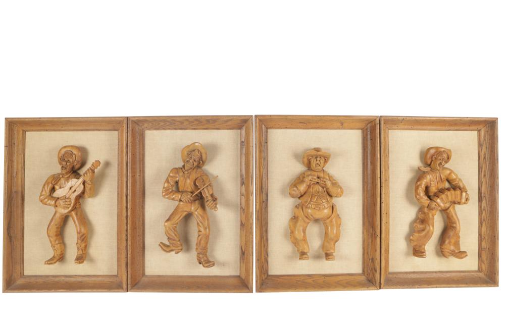 FOUR CARVED WOOD FIGURESeach carved 33033b