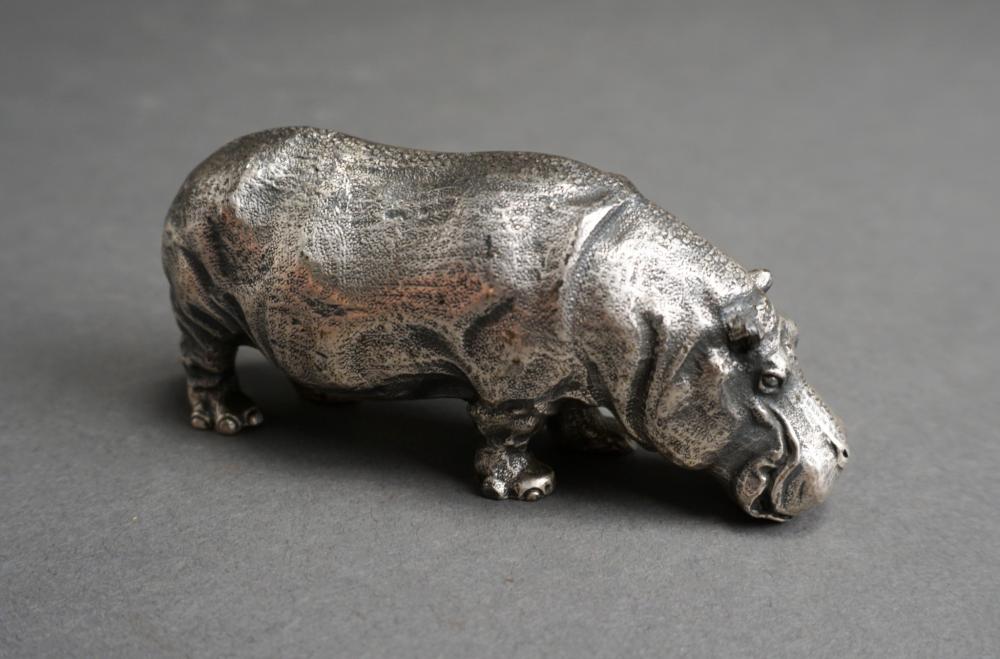 ITALIAN PEWTER FIGURE OF A HIPPO,