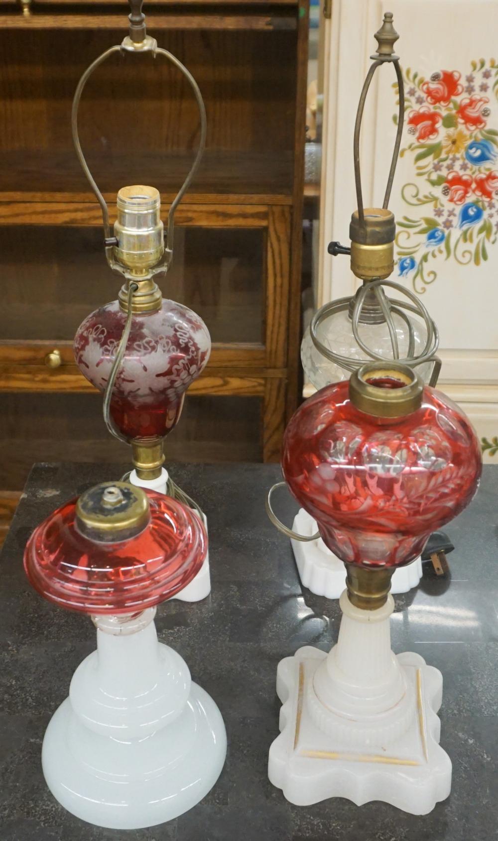 FOUR VICTORIAN GLASS FONT OIL LAMP 330452