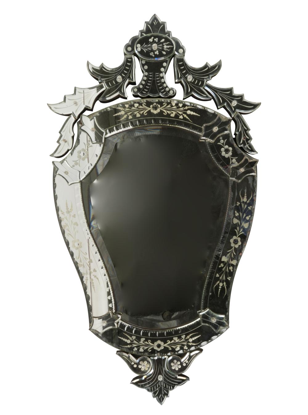 VENETIAN GLASS WALL MIRRORthe cartouche-shaped