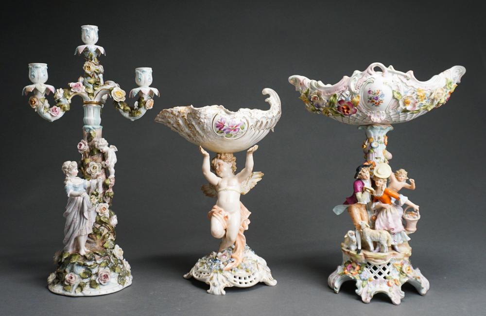 TWO GERMAN FLORAL ENCRUSTED PORCELAIN